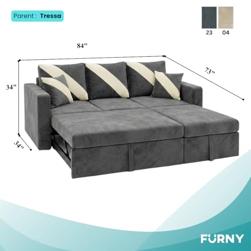Image of FURNY Trivia 4 Seater RHS Lounger Sofa Cum Bed (Dark Gray) with Pull-Out Function | Luxury Velvet Suede Finish | Durable Comfort | Ideal for Living Room