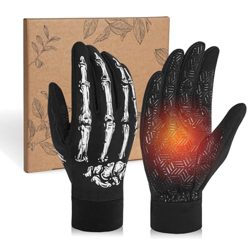 RIGWARL Winter Gloves for Men Women, Skeleton Gloves for Cold Weather with Touchscreen Fingers, Early Spring and Late Fall Glove for Cycling Motorcycle Skiing Running Hiking Dog Walking Hunting
