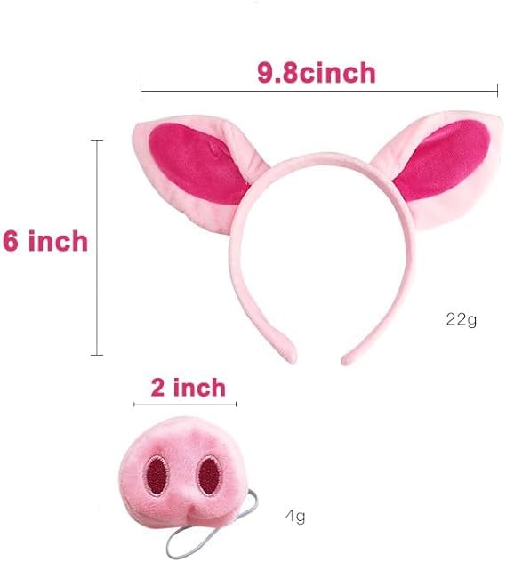 PPGGOPP Schwein Kostüm Set, Schwein Ohren Stirnband, Schweinohren Stirnband, Ohren Haarreif, Schweinenase, Rosa Schwein Kostüm Kit Zubehör,Tier Kostüm Kinder, für Karneval, Halloween