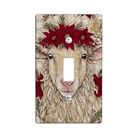 Winter Sheep Light Switch Cover Plates/Outlet Covers, Red Poinsettia Floral Design for Holiday Decor, Thermoplastic Wall Plates, Standard Size Single Toggle