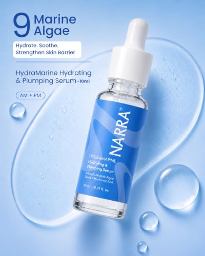 Image of NARRA HydraMarine - Hydrating & Plumping Serum | 9 Marine Algae Complex, Ceramides & Hyaluronic Acid | Deep Hydration, Barrier Repair, Plumping | Lightweight Non-Sticky Texture | Suitable for All Skin Types | 10 ml | Pack of 1