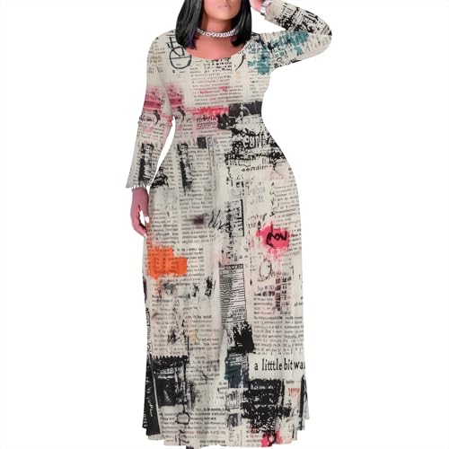 Image of PinkPatty Women's Plus Size Long Sleeve Maxi Dresses T Shirt Boho Sundress Fall Dress with Pockets
