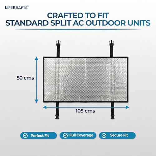 Image of LifeKrafts AC Outdoor Unit Cover for Split AC 2 Ton | Aluminium AC Outdoor Unit Protector | Heat-Insulated Weather-Resistant AC Outdoor Cover | 105x50 cm | Pack of 1