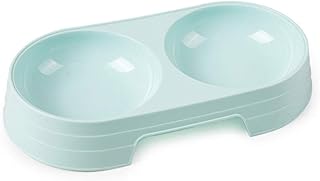 Pet Food Water Dish No Slip Feeder Double Plastic Dispenser Bowl for Puppy Dog Cat Sky Blue