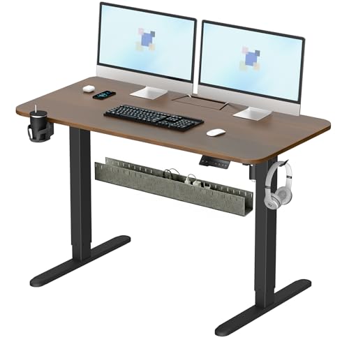 Image of Electric Standing Desk with Cable Management Tray,55x24 Inch Adjustable Height Sit Stand Desk,with Memory Presets & Anti-Collision Computer Desk,for Office,Home,Walnut Top&Black Frame