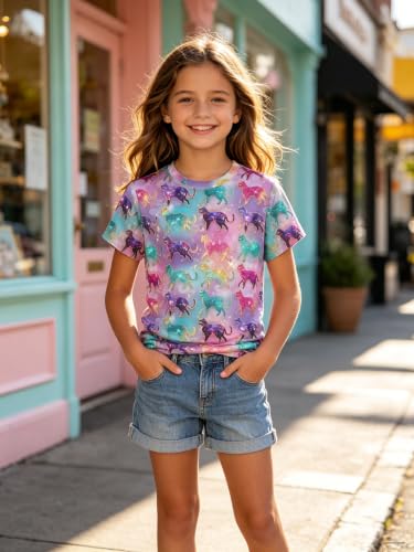 Image of ENLACHIC Girls Teens Pink Flamingo Printed Summer Short Sleeve T-Shirts Cute 3-16 Years