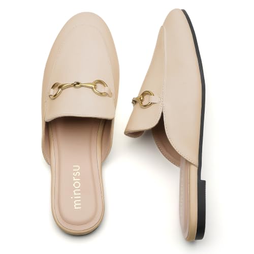 Image of Minorsu Buckle Mules for Women Flats Loafers Shoes for Work Office Business