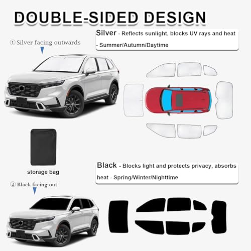 Image of KMF 8pcs Thicken Sun Shades for Honda CR-V 2023-2025 2026 Accessories, CRV Protecting Privacy Full Car Window Covers Sunshade for Windshield Side Rear, UV Block and Blackout for Camping