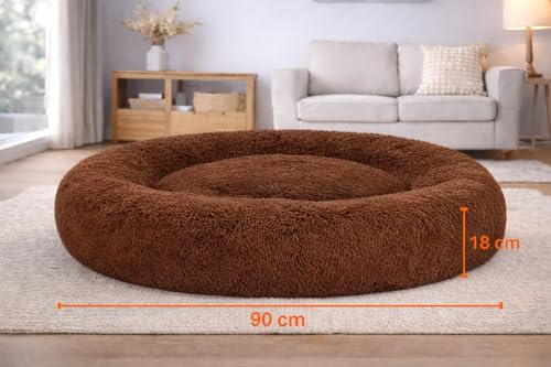 Image of ZEXSAZONE Summer Round Donut Pet Bed for Cats and Puppies Dogs Mat Cozy and Plush Raised Bedside Support Both Sides Use Like 2 in One Washable Sizes for Small Medium and Large Pets Brown Large