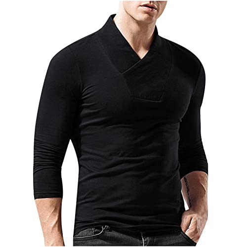 tuduoms Men's Cotton Pullover Thermal Underwear Long Sleeve V Neck Slim Fit Soft Base Layer Shirt Lightweight Stretch Shirts2