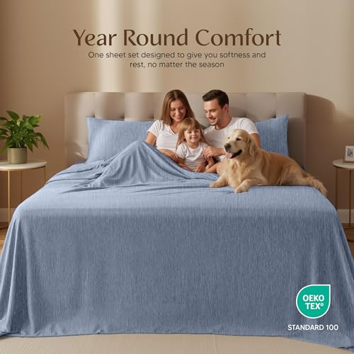 Image of Utopia Bedding Queen Sheet Set - 4 Piece Bed Sheets for Queen Size Bed, Soft and Breathable Microfiber, Includes 1 Fitted Sheet, 1 Flat Sheet and 2 Pillowcases (Heather Navy)