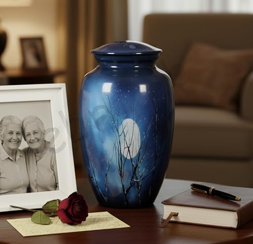 eSplanade Cremation Urn Memorial Human Ashes Container Jar Pot | Burial Funeral Urns | Blue Sky Moon- 10" Inches (Full Size)