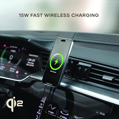Image of Satechi Qi2 Wireless Car Charger, Travel Friendly Car Phone Mount Charger for Air Vents, 15W Fast Chargers, for iPhone 17 to 12 Series