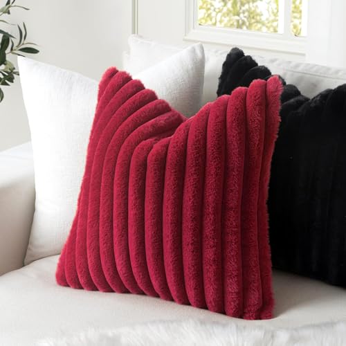 Image of MIULEE Faux Fur Decorative Throw Pillow Covers 18x18 Set of 2 Burgundy