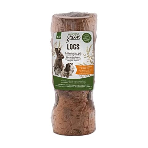 Living World Green Chew-Safe Wooden Log with Hay, 2-in-1 Hay Feeder and Chew Toy for Small Animals, Small Cover