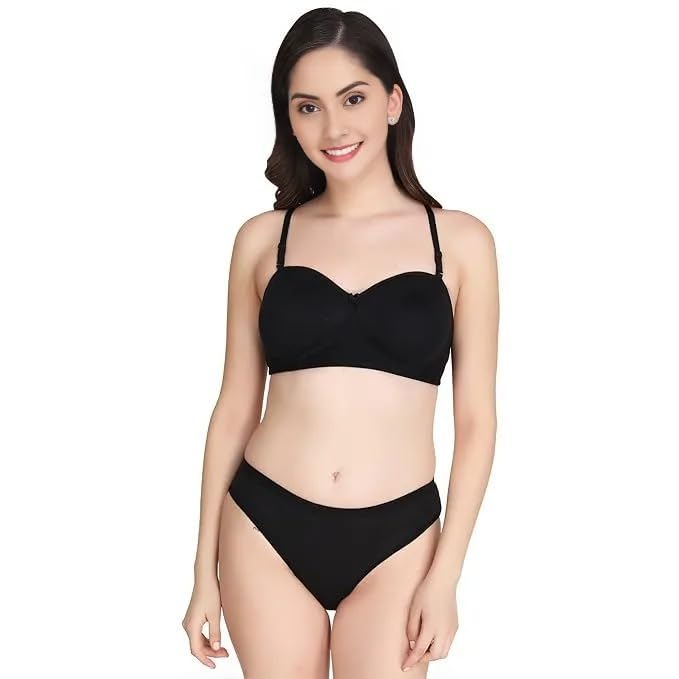 mk stylish Women Half Cup Padded Bra Panty - Made of Pure Cotton Full Coverage Non Wired Seamless Pushup Soft Cup for T-Shirt Saree Dress and for Everyday-picture-1