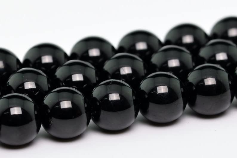 Black Tourmaline - AAAA Grade Natural Gemstone Round Smooth 8mm, Brazilian Genuine Stone for Jewelry Making, DIY Bracelet Necklace Craft Supplies, 15 Inch Strand (47-50 Pcs)