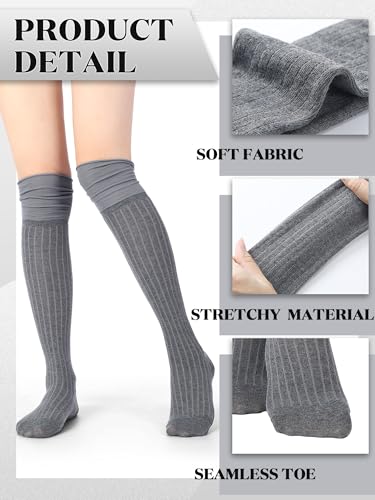 Image of Fourluoo 6 Pairs Women's Lace Knee High Socks with Trim Lolita Lace Boot Socks Long over Knee Stocking for Women