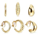 3 Paar Gold Ohrclips Damen, 14K Vergoldet Ohrclips Ohne Ohrlöcher Ohrklipser Hypoallergen Chunky Creolen Fake Ohrringe Ohne Ohrloch für Damen Mädchen