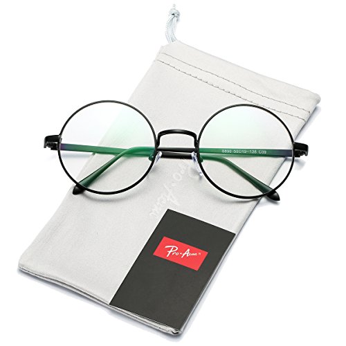 Pro Acme Retro Round Metal Frame Clear Lens Glasses Non-Prescription(Black Frame/Clear Lens)