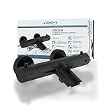 Schütte 52476 Badewannenarmatur LONDON mit Thermostat, Wannenarmatur Wannenthermostat mit Verbrühschutz bei 38℃, Mischbatterie Wasserhahn Armatur für Badewanne, Schwarz Matt