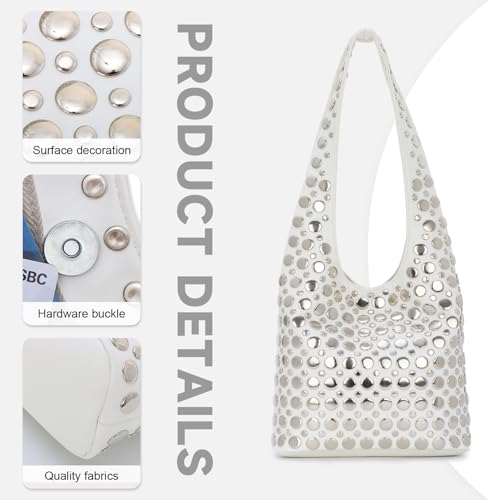 GOKTOW Trendy Y2K Studded Vegan Leather Tote Bag - Rivets Bucket Shoulder Handbag for Daily & Party3