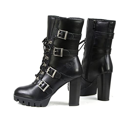 Milwaukee Leather Bota plataforma feminina Mbl9459 preta com fivelas de couro com cadarços MBL9459-P