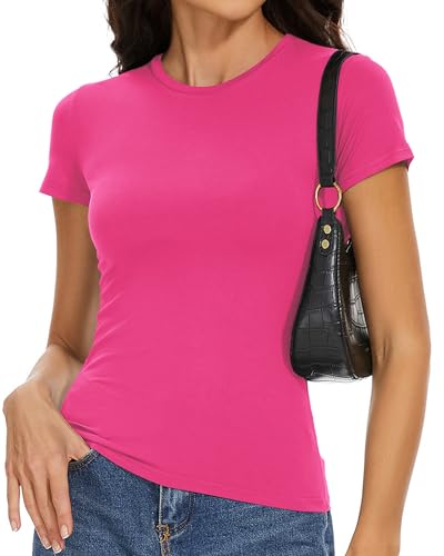 Image of Womens Basic Tees Summer Short Sleeve Shirts Slim Fit Tight T Shirt Going Out Tops Trendy 2026