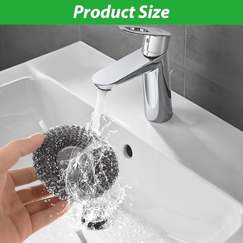 Image of 12 Pack Steel Wool Scrubber with Handle, Stainless Steel Wire Pot Scrubber Metal Sponge, Mesh Metal Scrubbers for Cleaning Dishes, Grills, Pans, Ovens