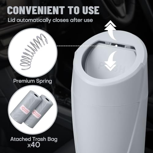 Image of Car Trash Can Bin with Lid - 2 Packs Car Garbage Can Cup Holder - Grey Mini Leakproof Vehicle Garbage Bin with 40pcs Trash Bags-Automotive Organizers and Storage for Front Back Seat Accessories