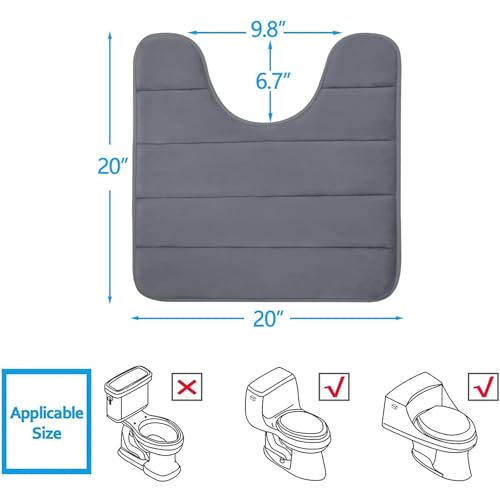 Image of Buganda Memory Foam U-Shaped Contour Toilet Rugs, Non Slip Absorbent Toilet Mat, Thick Soft Washable Bathroom Rugs, Floor Carpet Bath Rugs Mat for Toilet Base (20 inch x 20 inch, Dark Grey)