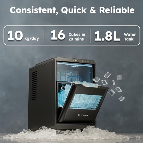 Image of Kilig A-01 Countertop Crescent Ice Maker | 16 Cubes in 12-15 Mins | Crystal-Clear Slow-Melting Ice for Home, Office, Bar & Party- Black