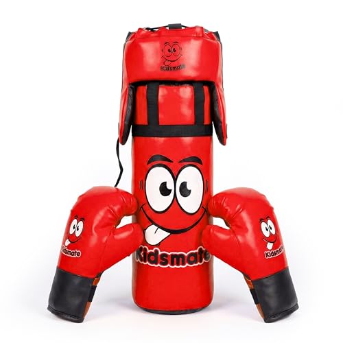 Image of Kidsmate Boxing Kit for Kids of Age 3-8 Yrs | Safe Synthetic Leather Punching Bag with Gloves Set | Boxing Set for Karate Training & Punch Practice | Playful Fitness Activity for Boys & Girls (Red)