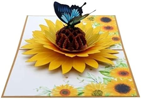 Miniatura 5 de Tarjeta de felicitación 3D de mariposa y girasol desplegable para cumpleaños, solo porque pensar en ti, jubilación, recuperarse, felicitaciones,