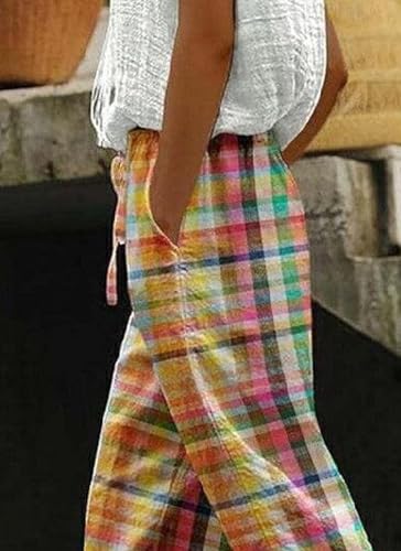 Women's Gingham Capris Blue Pants 2025 Summer Casual High Rise Plaid Harem Slacks Business Lounge Pant with Pocket3