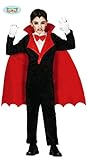 Disfraz de vampiro dracula para niño. Disponible en varias tallas. Incluye chaqueta, pantalon y capa. Disfraces para halloween.