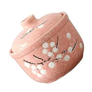 UPKOCH Personal Ceramic Steam Stew Pot Soup Noodle Bowl with Lid (Pink)