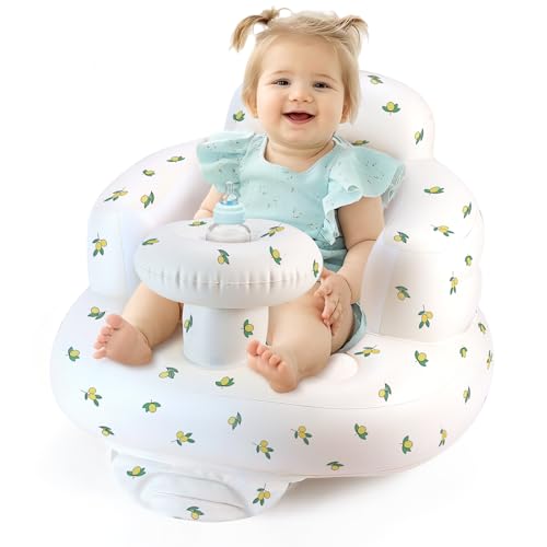 Image of Inflatable Baby Seat for Babies 4-36 Months, Tooktro Blow Up Floor Chair with Built-in Air Pump for Sitting Support, Perfect for Summer and Beach Travel, Inflatable Baby Chair (Olive)