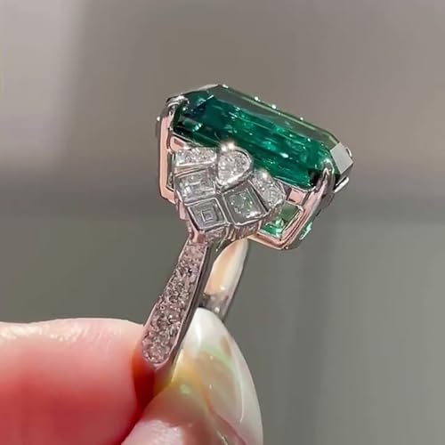 Geometric Green Cubic Zirconia Women's Rings for Anniversary Party Luxury Temperament Jewelry