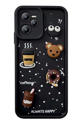 Image of Bintage Cute Fun Taddy| 3D Ball Bear| Donut| Coffee Rubber Case Full Body & Camera Protection Back Cover Compatible for Realme C35 4G - Black