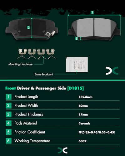 Image of SCITOO D1815 Front Ceramic Brake Pads Sets w /Hardware Replacement For Hyundai For Nexo 2019-2022,For Hyundai For Santa Fe Sport 2017-2018,For Kia For Sorento 2016-2020