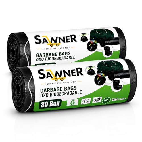 Image of SAWNER Garbage Bags 19 x 21 Inch Medium Size, 60 Bags (2 Rolls), Black Dustbin Bags, Leak Resistant Trash Bags for Kitchen, Bathroom & Offic