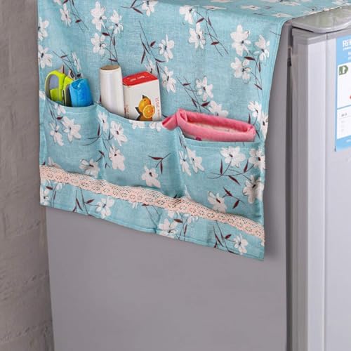 Image of HOKIPO Fridge Cover Top with Pockets, 130 x 55 cm, Blue
