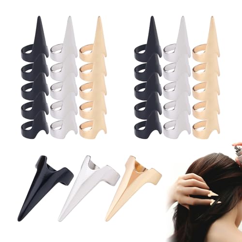 Fatiya 30 stuks metalen haarafscheiding, doorsneden en steken vlechten vingergereedschap voor salon krullende extensies, retro klauw ringen hulp voor Halloween cosplay nail art feest (goud, zilver