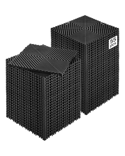 VEVOR ineinandergreifende Drainagematte Duschmatte 31 x 31 cm modulares ineinandergreifende Bodenmatten, 55 STK. Spleiß-Drainagematten, rutschfeste Drainage-Bodenfliesen, für Garage Garten Schwarz