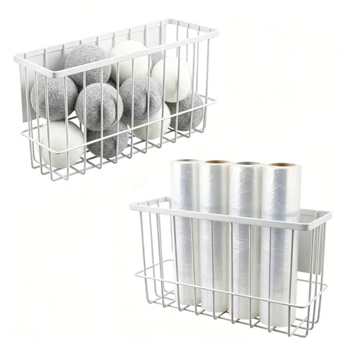 Magnetic Basket Organizer for Fridge and Laundry Room, Deep Basket, White