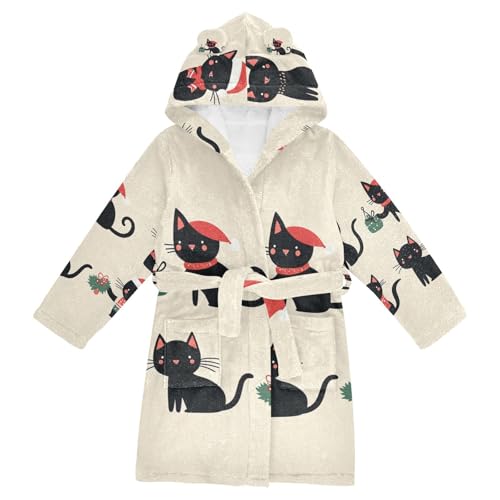 GuoChe Adorable Black Cat Hooded Bathrobe For Girls Kids Robes For Girls Size 6-7