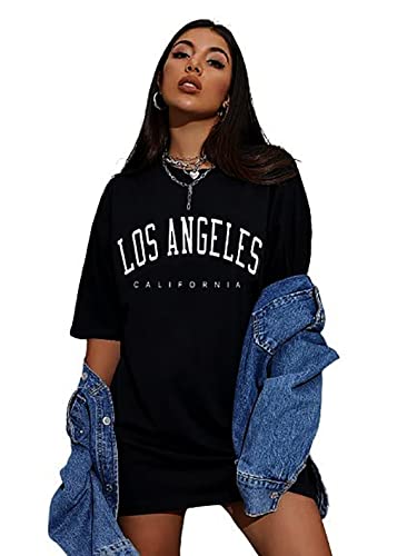 Image of MyTees Pure Cotton Oversized T Shirts for Women Casual Printed Baggy Oversized Round Neck Drop Shoulder Tshirt Black T-Shirt Size S to XL