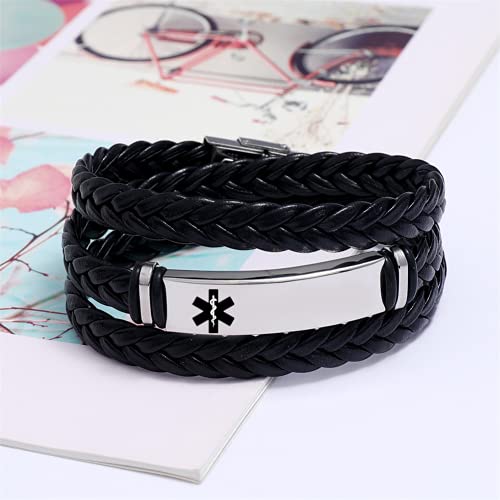 Aangepaste Lederen Medische Alert ID Armband Voor Mannen Vrouwen Gepersonaliseerde Med Bewustzijn Naamplaatje Polsband… - Image 3