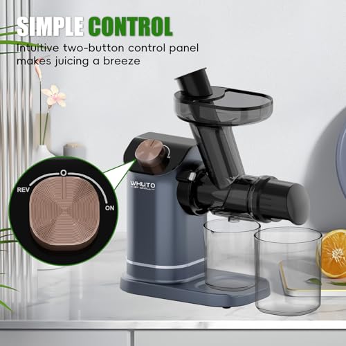 WHUTO Masticating Juicer, High Juice Yield Cold Press Juicer Machines, Electric Juicer Maker For Vegetable & Fruit, Reverse Function & Quiet Motor, Easy Clean With Brush, Carrot & Celery Juicer, Gold